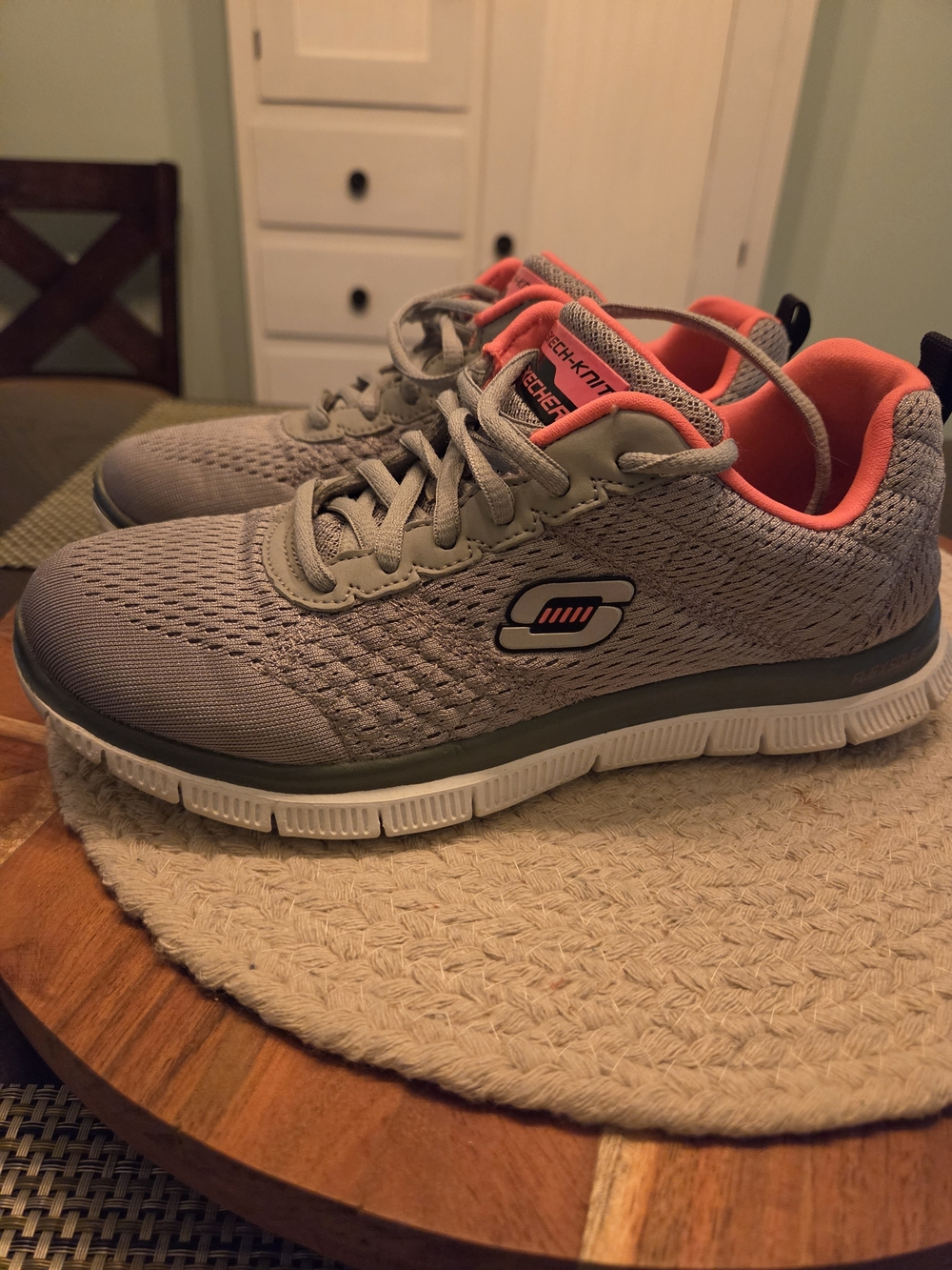 Skechers Gray Knit Athletic Sneakers with Coral Lining